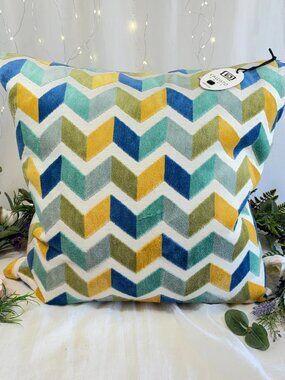 Callisto Home Velvet Abstract Chevron Deco Pillow 22" Aqua Gray Yellow $125